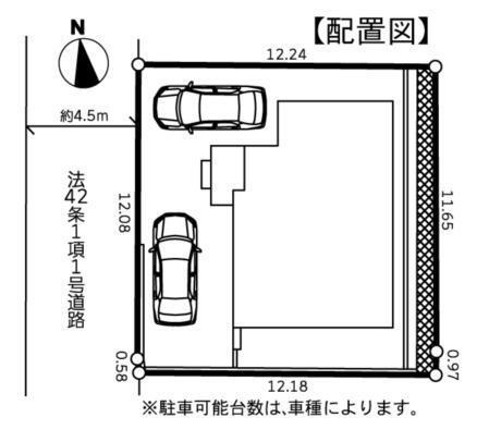 横浜市保土ケ谷区法泉2丁目 新築戸建て【仲介手数料無料】カースペース2台の区画図