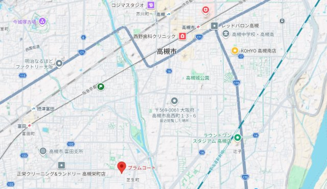 高槻市芝生町３丁目のアパートの地図