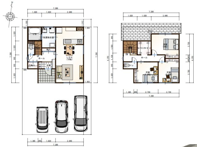 福井町　建築条件付き　売土地　Ｂ号地（全１9区画）　の土地図＋建物プラン例|Ｂ号地　プラン例　建物価格　￥21,664,600-　　建物86.94㎡　（約26.29坪）