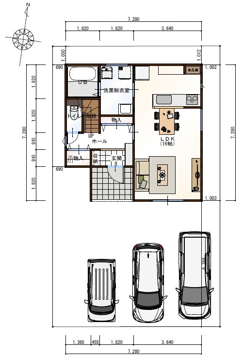 福井町　建築条件付き　売土地　Ｂ号地（全１9区画）　の土地図|Ｂ号地　プラン例　建物価格　￥21,664,600-　　建物86.94㎡　（約26.29坪）