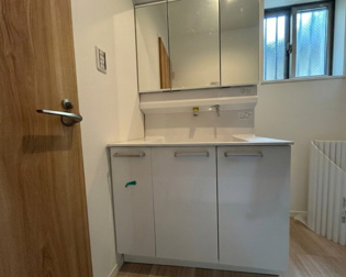 化粧品や洗顔料、歯ブラシなどの必需品をまとめて置ける収納スペースがあり、使用するたびに取り出す手間が省けます。また、水回りのため、濡れても大丈夫な素材が使用されており、お手入れが簡単です。