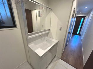 化粧品や洗顔料、歯ブラシなどの必需品をまとめて置ける収納スペースがあり、使用するたびに取り出す手間が省けます。また、水回りのため、濡れても大丈夫な素材が使用されており、お手入れが簡単です。