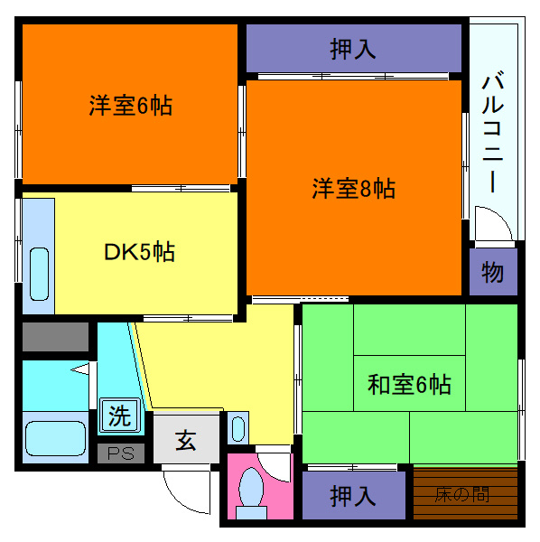 渦ヶ森コーポ６号館の間取り