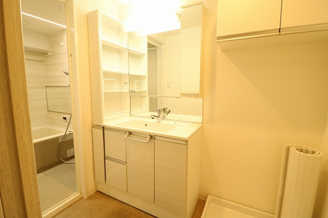 【独立洗面台】 | ヴィラハイツ石神井台　（保谷店） | ワイドボウル、ポケット収納もついた洗面化粧台