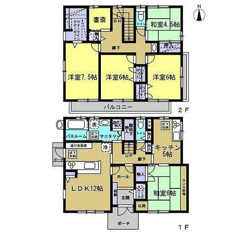 上林町　戸建の間取り|二世帯住宅としても活用できるようキッチンを2箇所設け、居室も5部屋確保して延床40坪の大きな建物です