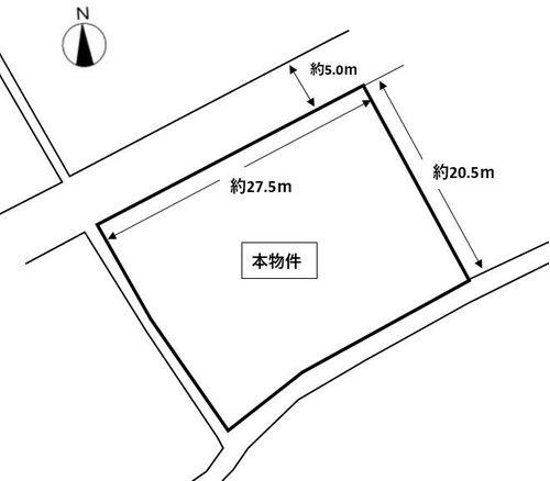 善通寺町七丁目　土地の土地図|前面道路幅員約５メートル、間口約２７．５メートル、奥行き約２０メートルの整形地です