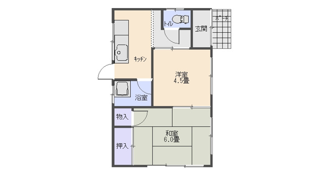 【間取り】 | 倉見脇貸家 | 平屋なので上下階の音の心配ありません