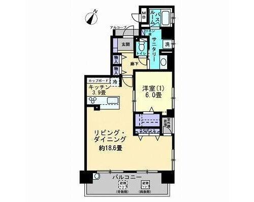 アルファスマート川内IIの間取り|約18.6畳の広々リビングダイニングや充実収納が魅力の1LDKです。