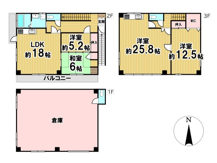 糟屋郡須恵町大字佐谷　中古戸建の間取り|1階は倉庫で2，3階が居住スペースとなっています！
各階にトイレがあり便利です！
