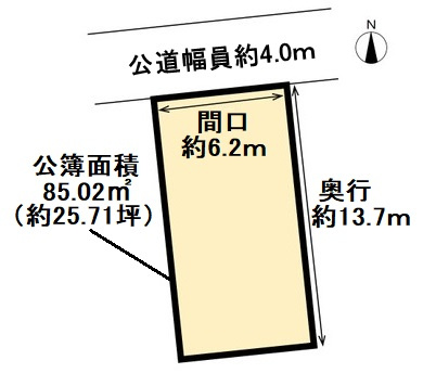 神田　土地の土地図|間口約６．２ｍ、奥行き約１３．７ｍの土地です。