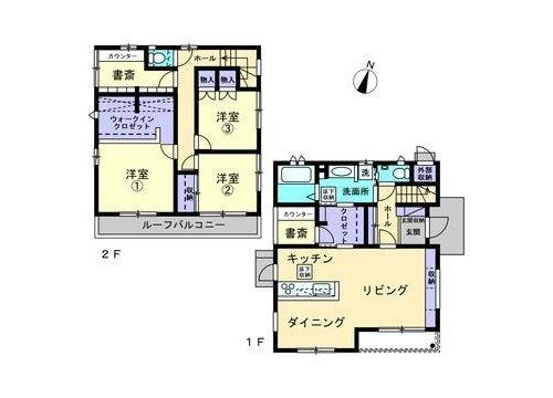 曙町一丁目　一戸建ての間取り|３ＬＤＫと書斎が二部屋の間取りです。