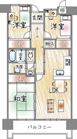 武庫川はなのまち３０号棟の間取り|間取り