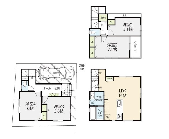 【間取り】 | 板橋区若木２丁目　新築戸建 A号棟 | １６帖の広々LDK♪
２階リビングでワンフロアに水回り集約♪