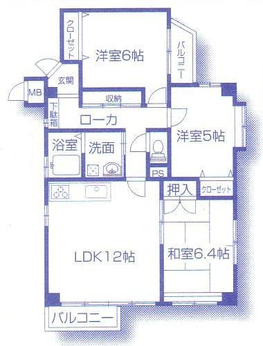 姫路市飾磨区恵美酒の賃貸マンションの間取り