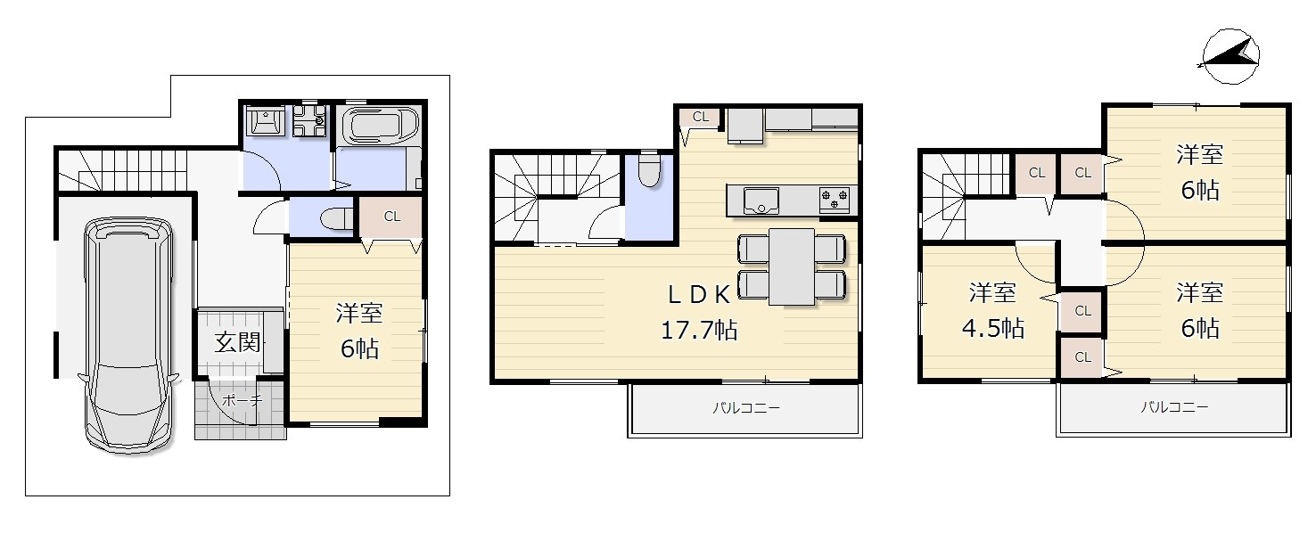 港区八幡屋３丁目売土地の土地図|参考プラン　4LDK　建物面積：99.63㎡　北西向き