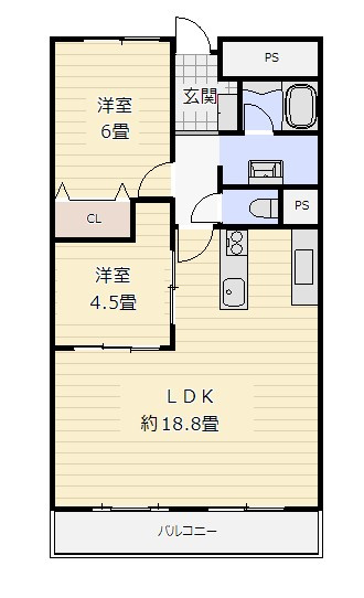 【間取り】 | 鶴見緑地コーポ | 中古マンション　2LDK　専有面積：65.55㎡　東向き