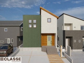 【外観パース】 | 城陽市寺田宮ノ谷　売土地　建築条件付き | ・参考プラン価格：2330万（別途外構費187万、造成費等）
・建物価格は参考価格になります。
（弊社標準建物23坪で計算した価格です）
・参考プラン延床面積：82.62㎡