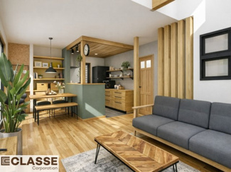 【外観パース】 | 城陽市寺田宮ノ谷　売土地　建築条件付き | アトリエスタイルハウス仕様の窓はペアガラス、サッシはアルミ×樹脂複合のハイブリットサッシを採用。ガラスの間には断熱性の高いアルゴンガスを充填しておりますので、より断熱性能が高まる仕様になっております。