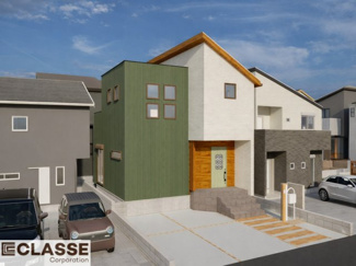 【完成予想図】 | 城陽市寺田宮ノ谷　売土地　建築条件付き | アトリエ仕様の窓はペアガラス、サッシはアルミ×樹脂複合のハイブリットサッシを採用。ガラスの間には断熱性の高いアルゴンガスを充填しておりますので、より断熱性能が高まる仕様になっております。