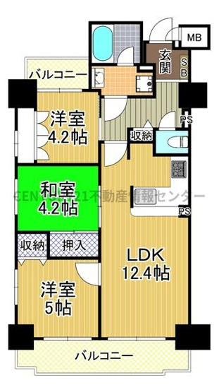 【間取り】 | ベルデフラッツ九条 | 畳新調の和室を含む3LDK！