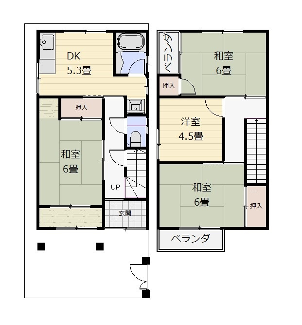 鶴見区今津南３丁目中古戸建の間取り|中古戸建　4DK　土地面積：63.61平米　建物面積：71.28平米　南向き