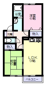 デルプラトⅡの間取り|1階2LDKです。1人暮らしにも2人で住むのにもおすすめの間取りです