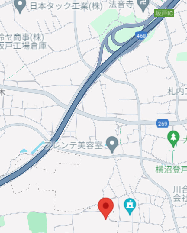 【建築条件なし】川越市内138坪超の土地の地図|物件周辺の地図。川越市と坂戸市の市境にあります。