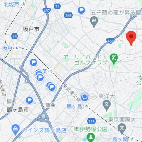 【建築条件なし】川越市内138坪超の土地の地図|物件周辺の広域地図。利用する駅は東武東上線「若葉」または「鶴ヶ島」となります。
