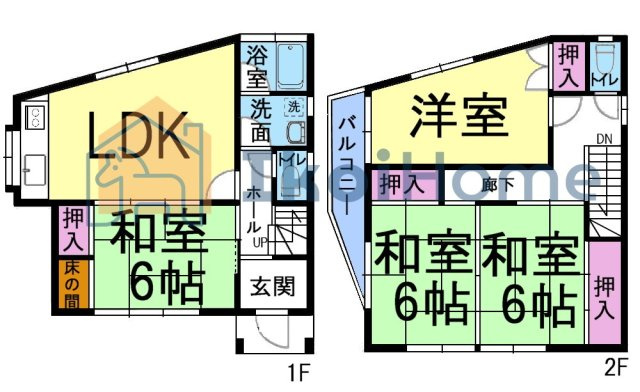 明石市大久保町大窪　中古一戸建の間取り|各部屋に収納があり、６帖の和室が３部屋ございますので、ご帰宅後ホッと一息つけます♪