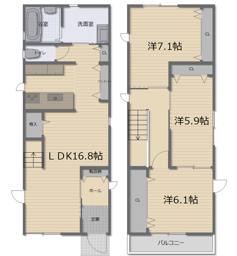 秦南町2丁目　新築戸建の間取り|建物面積　89.42㎡　（約27.05坪）