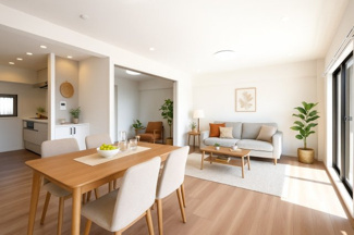 【居間・リビング】 | 【上質リノベ】井口台パークヒルズ壱番館 | 【約16.9帖LDK】
今回のリノベスタイルは「ボタニカルライフ」
自然を感じられる雰囲気のインテリアがよく似合い
天然素材やグリーンを取り入れて、ナチュラルな雰囲気が作りやすく
魅力的なお部屋に！