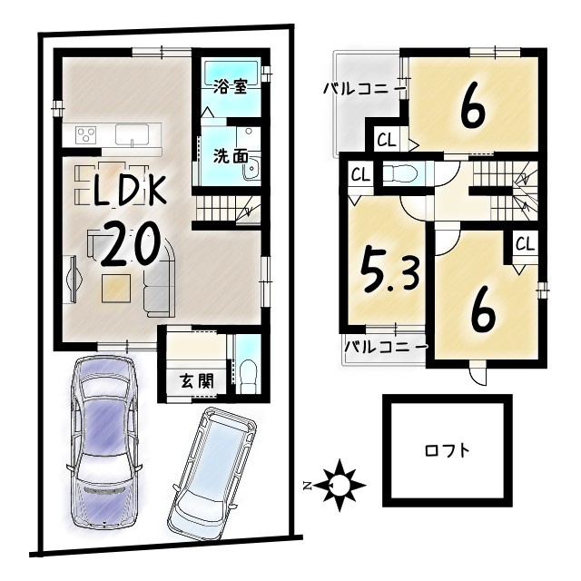 川島玉頭町2号地　建築条件付土地の参考プラン|【土地2898万円　建物1500万円　建物面積81.71㎡】
土地先行決済要