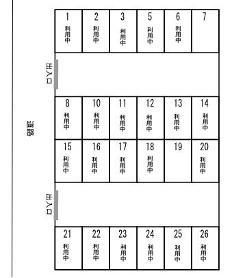 第1武井駐車場（東口）　空き台数（2台）の区画図|No19は10月1日から利用可能