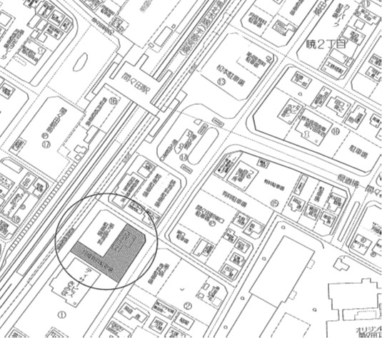 暁ガレージ（東口）　空き台数（1台）予約中の地図