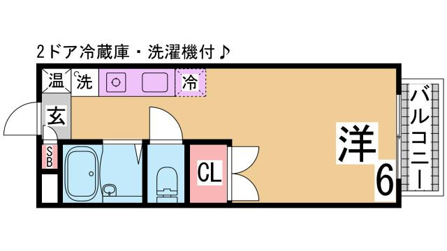 神戸市須磨区多井畑東町のアパートの間取り