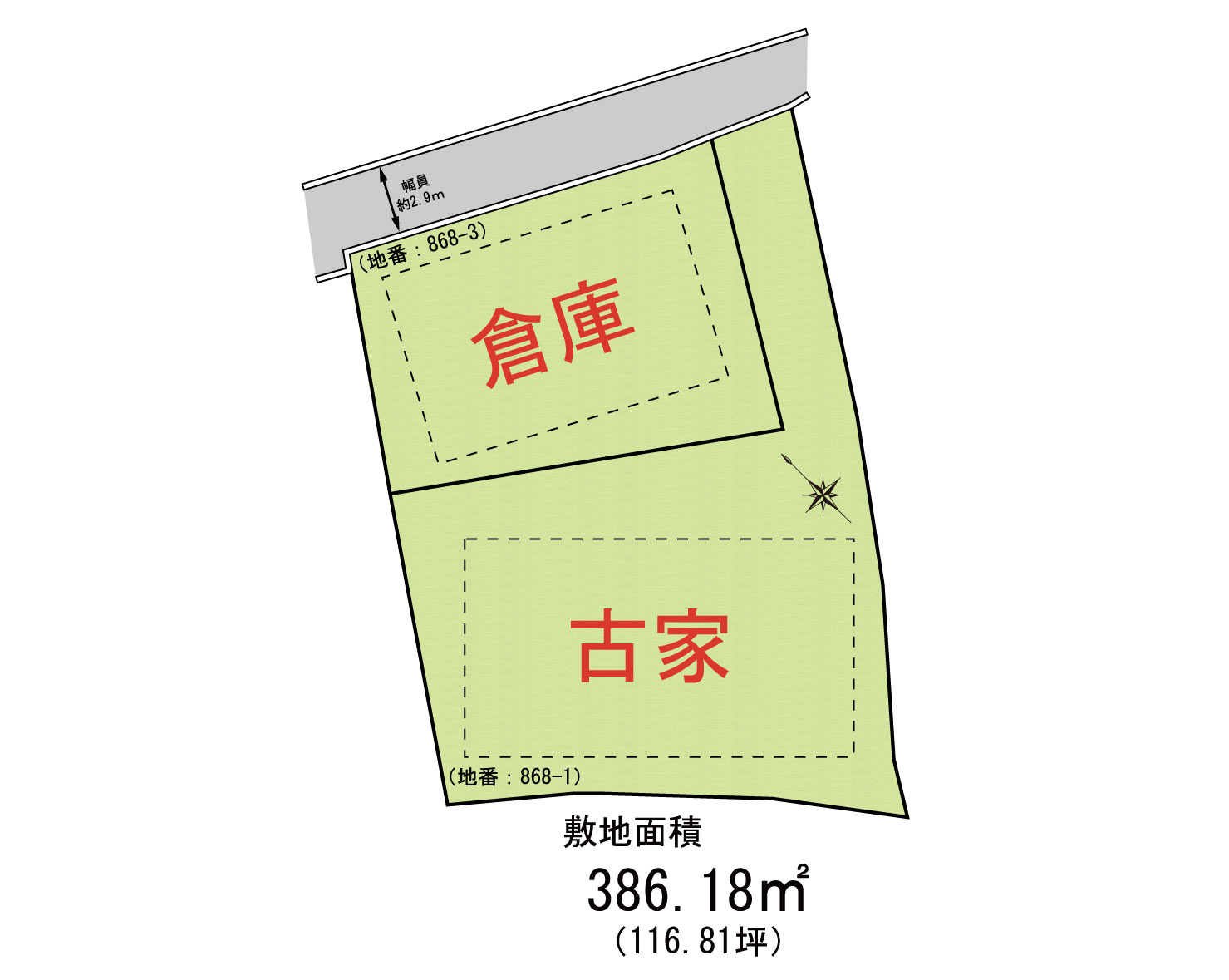 岸和田市尾生町２丁目　古家付き土地の土地図