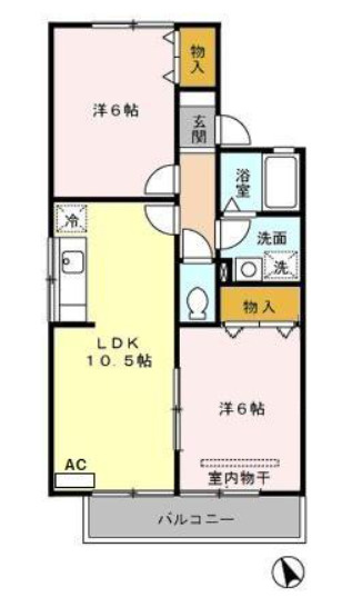 宗像市土穴３丁目のアパートの間取り