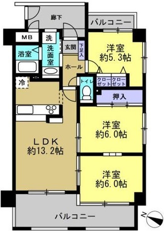 戸坂山崎CO-OPマンションの間取り