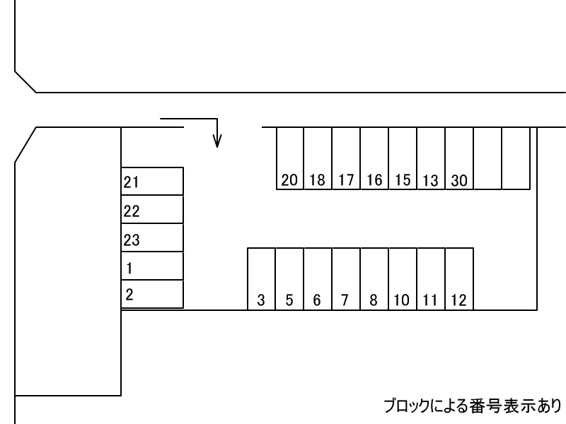 岡山市北区野殿東町の駐車場の区画図