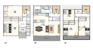 【間取り】 | 岐阜市加納柳町3階建て新築建売限定1邸！長期優良住宅・耐震等級3を取得した安心安全住宅！お車2台可能 | 岐阜市加納柳町3階建て新築建売限定1邸！長期優良住宅・耐震等級3を取得した安心安全住宅！お車2台可能！