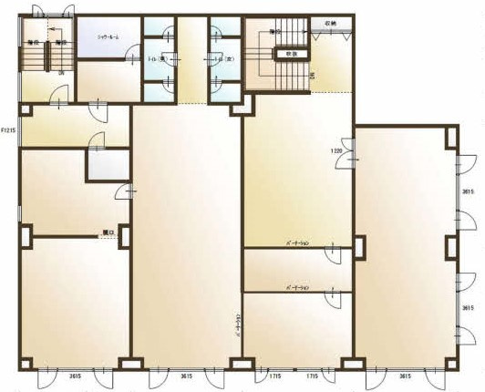 旭町　店舗・事務所用　RC造　2階建ての間取り|2F間取り　トイレ・シャワールーム・キッチン　