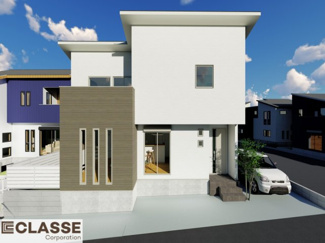 【外観パース】 | 宇治市木幡御蔵山　2区画　D号地　売土地　建築条件付き | ・参考プラン価格：2310万（別途外構費319万、造成費等）
・建物価格は参考価格になります。
（弊社標準建物30坪で計算した価格です）
・参考プラン延床面積：91.80㎡