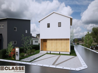 【外観パース】 | 宇治市木幡御蔵山　2区画　D号地　売土地　建築条件付き | 参考プランになりますので、お客様のお好みの外観を一緒に作らせていただきます。外壁には、メンテナンスが楽な光セラを採用しており、汚れがつきにくく、色あせもしにくいのでおススメです！