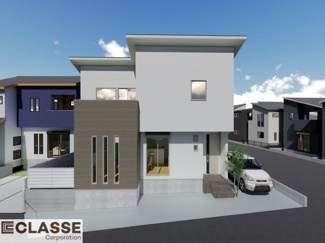 【外観パース】 | 宇治市木幡御蔵山　2区画　D号地　売土地　建築条件付き | 弊社は、気密測定器を保有しており、自社での気密測定を実現しております。気密処理をし、気密測定まで標準でさせていただいております。