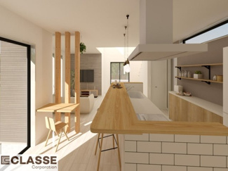 【完成予想図】 | 宇治市木幡御蔵山　2区画　D号地　売土地　建築条件付き | 標準仕様（アトリエスタイルハウス仕様）で断熱材は気密性、断熱性能も高い、吹付断熱を採用。屋根断熱を実現していますので、お家全体が冬はあったかく、夏は涼しいお家づくりが可能です。