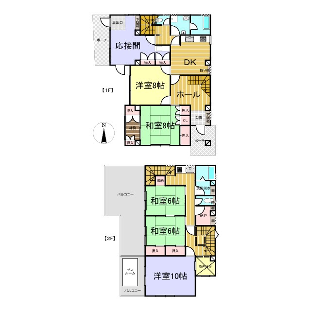 川越市砂　中古戸建の間取り|お子様やご両親とも一緒に住める大家族向けの6DK＋Sの間取り。2階にもお風呂と簡易キッチンがあり、玄関も2つあるので2世帯住宅をご検討の方にもぴったり！