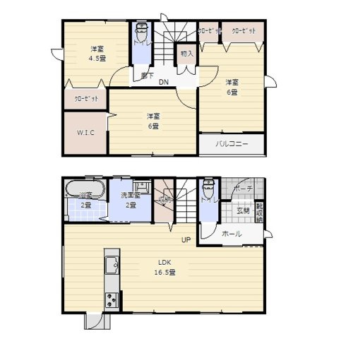 宮崎市第3恒久宮ノ後モデル（１号棟）の間取り|全居室収納付きで便利です。（１号棟）