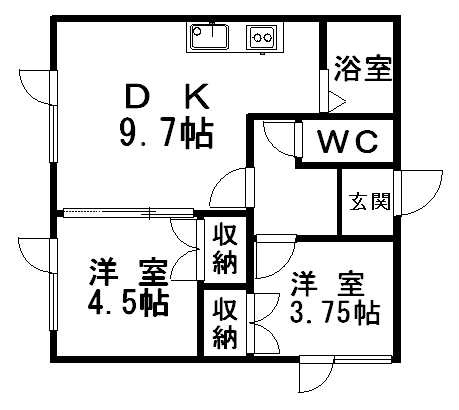 【間取り】 | ◎収益物件◎鳥取北4丁目2棟売収益アパート | 間取の一例