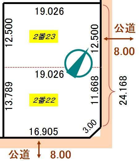 【土地図】 | 白糠郡白糠町西庶路東二条南4丁目2-22，23売地