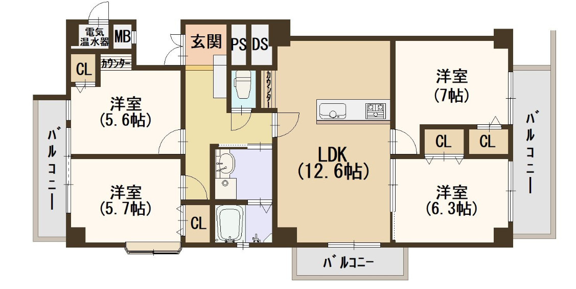 ロマネスク大濠の間取り|ロマネスク大濠（4LDK）